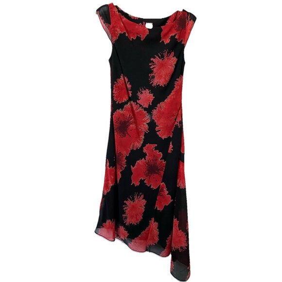 Y2K Jag Dress Womens Red Black Floral Asymmetrical Fairy Grunge Whimsigoth - Picture 1 of 12